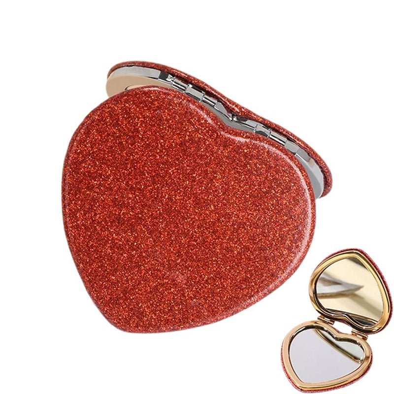 High-value heart-shaped mini portable folding double-sided round makeup mirror for female students in dormitories